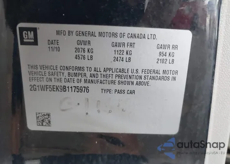 2011 Chevrolet Impala Ls z USA, uszkodzony, nr VIN 2G1WF5EK9B1175976